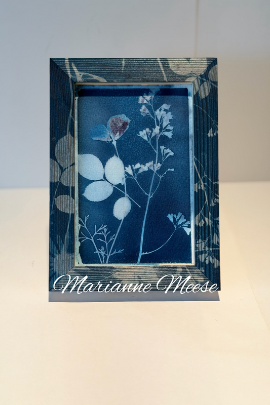 Botanical cyanotype printed on wood frame and paper within