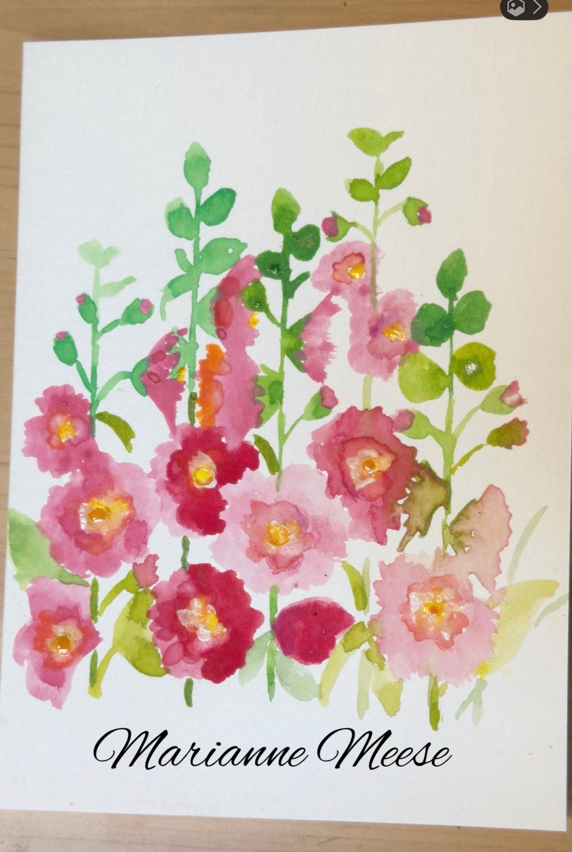 Hollyhocks Watercolor And Glass