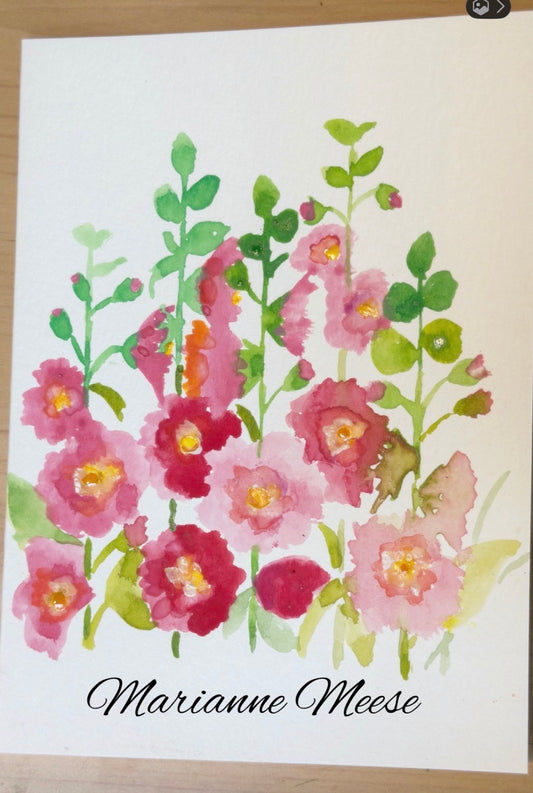 Hollyhocks Watercolor And Glass
