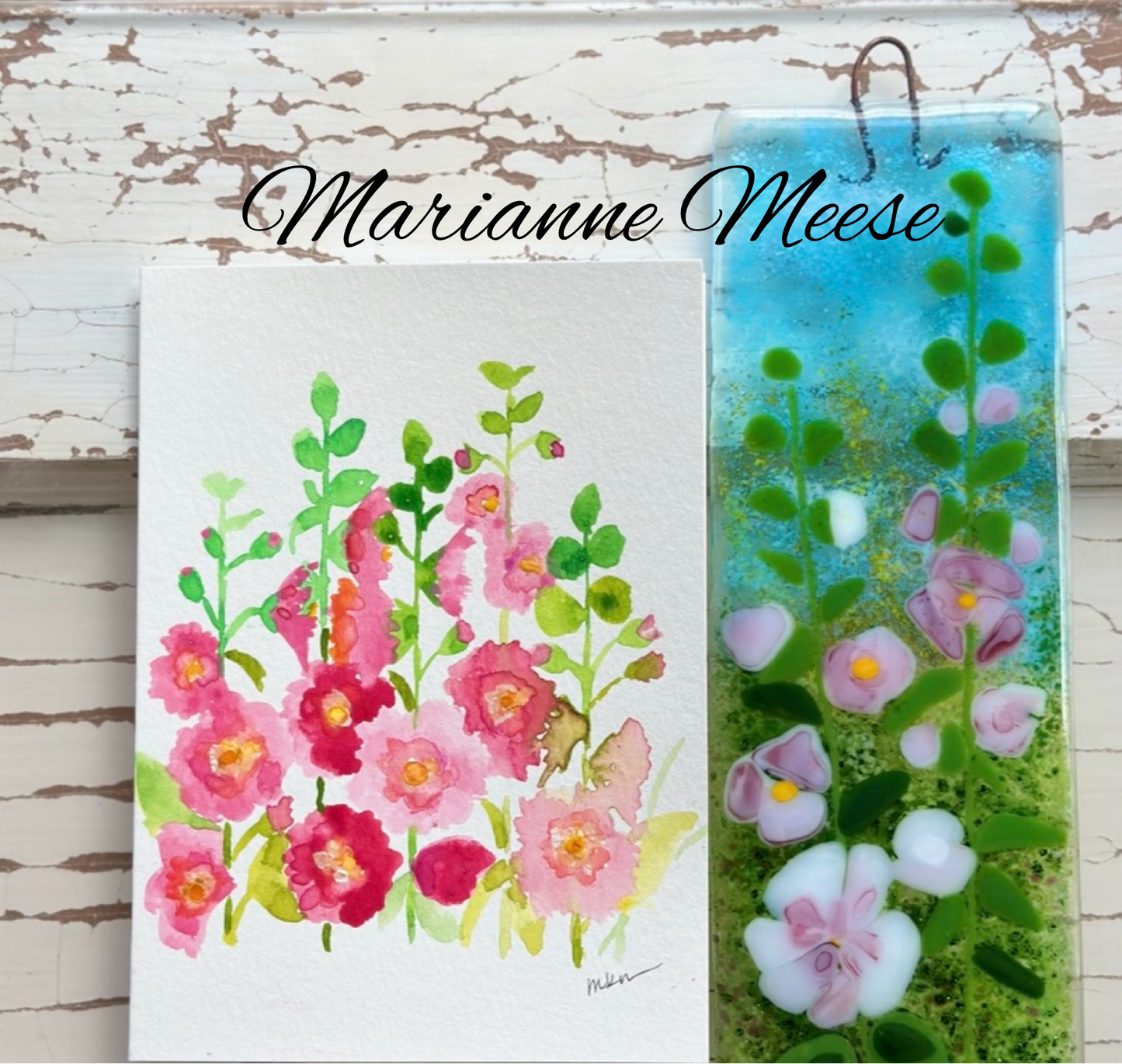 Hollyhocks Watercolor And Glass